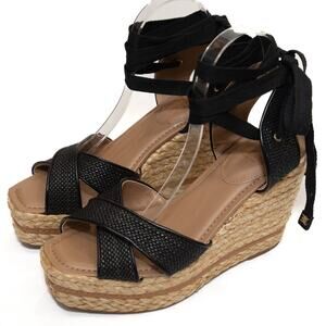 Sam Edelman Black Strappy Vaughn Espadrille Wedge Sandals Size 10